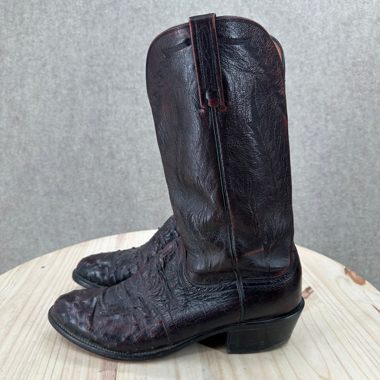 Lucchese 1883 Ostrich Leather Western Cowboy Boots 10 Dblack Cherry
